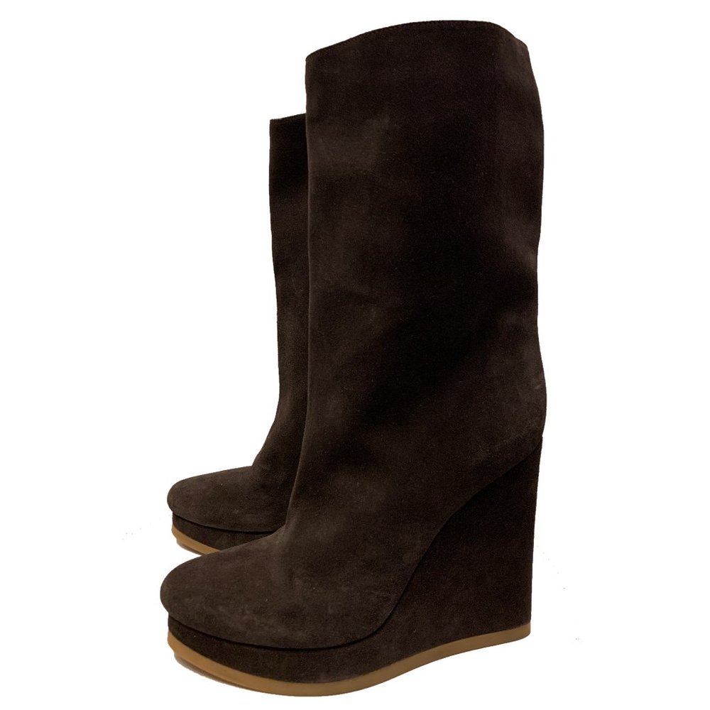 NWOB Jil Sander Brown Suede Wedge Boots EUR40